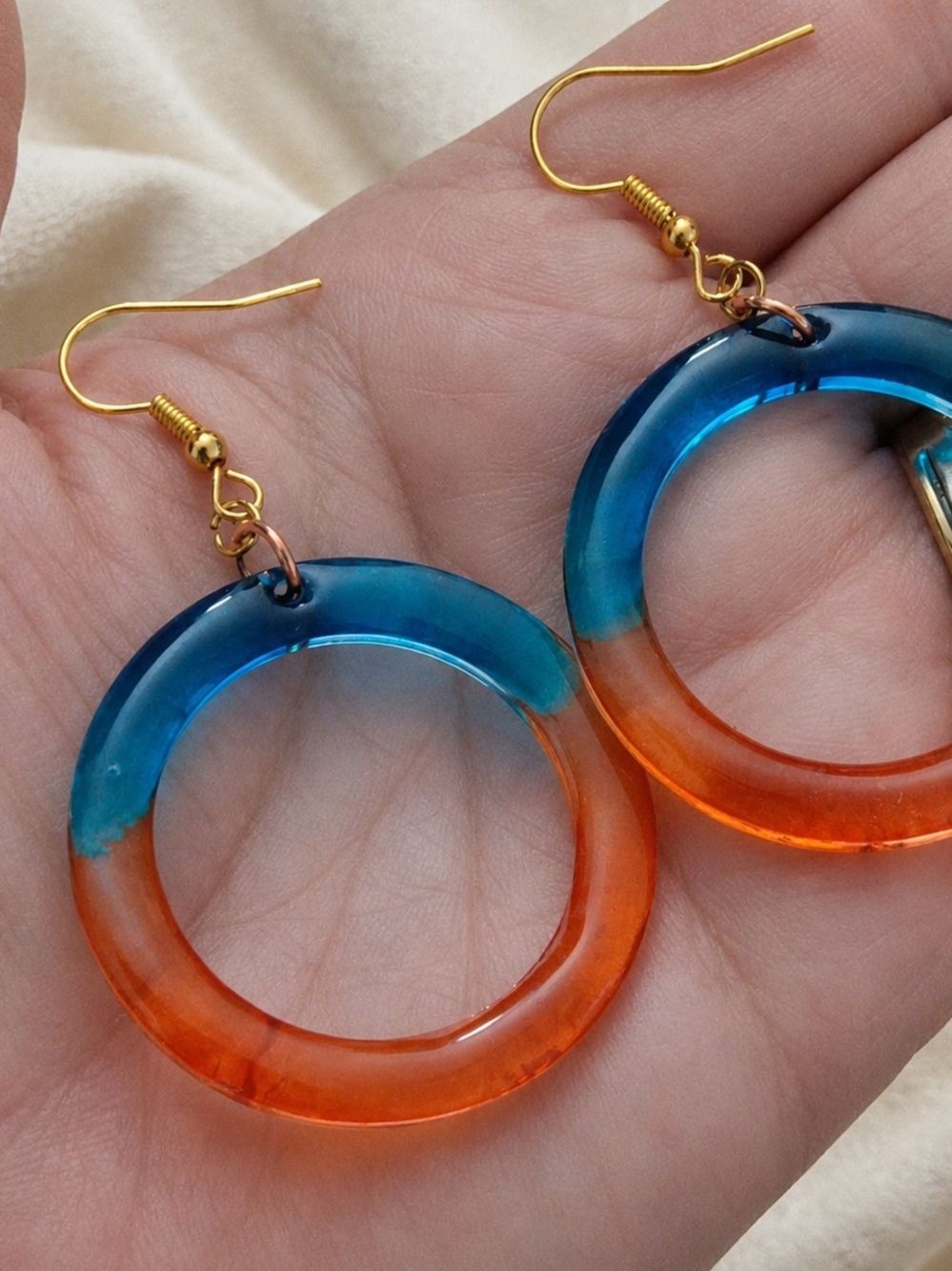 Blue and Orange Resin Hoop Earrings - Unbranded